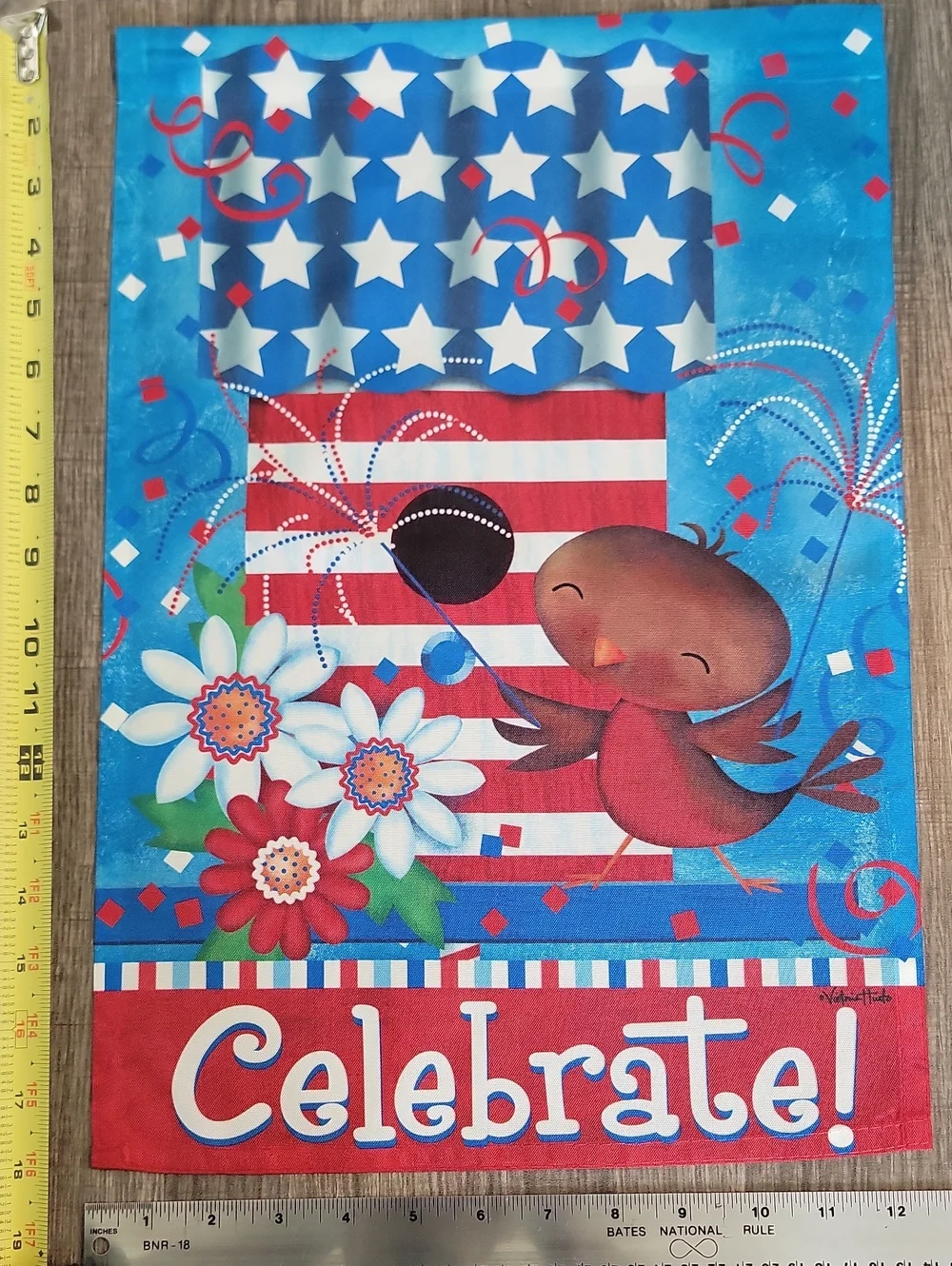 Deco Independence Day Garden Flag Multi-colored. Stars & Stripes w/Bird & More!